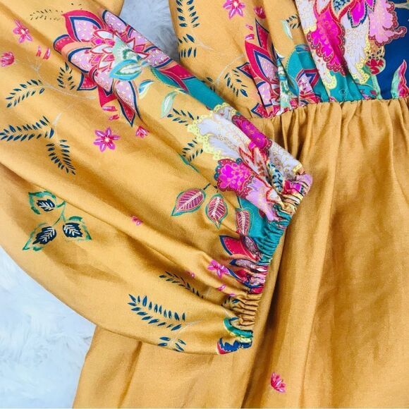 ANTONIO MELANI Emma Long Sleeve Mini Dress Boho Paisley Print Yellow Size 12 New - Picture 6 of 13